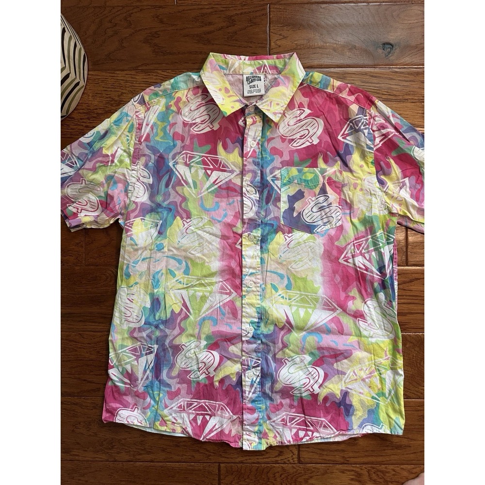 Billionaire Boys Club BBC Diamonds & Dollars All Over Print Shirt Pink Yellow L